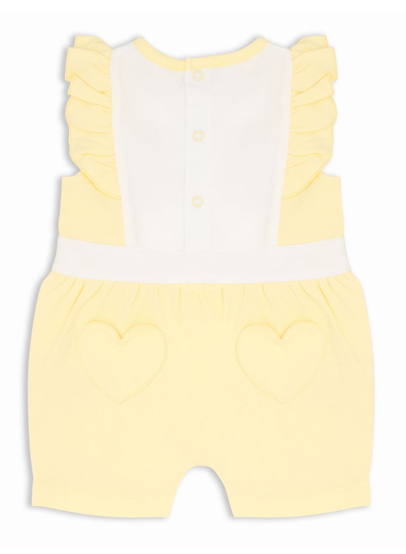 MOON 100% Cotton Ruffle Sleeves Romper6-9M Yellow - Lemon Hearts - Image 2