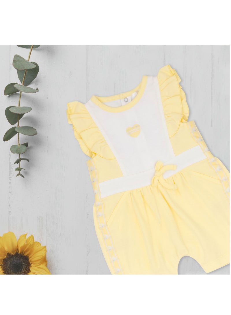 MOON 100% Cotton Ruffle Sleeves Romper6-9M Yellow - Lemon Hearts - Image 5