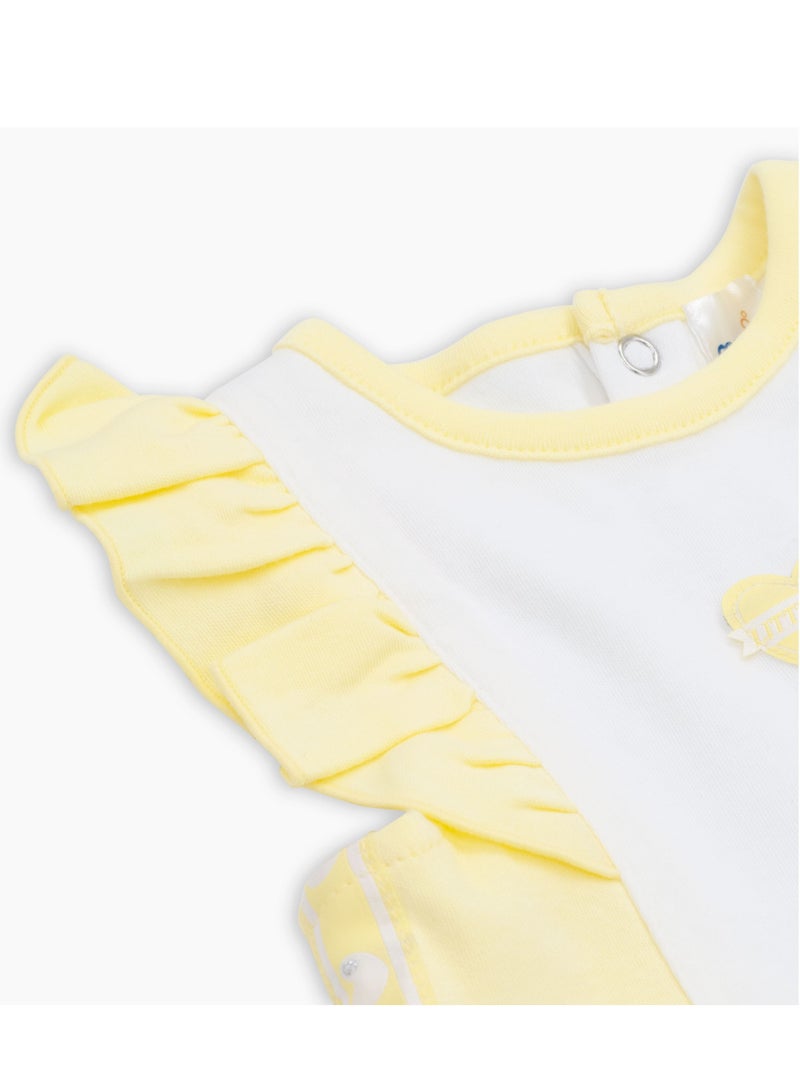 MOON 100% Cotton Ruffle Sleeves Romper6-9M Yellow - Lemon Hearts - Image 4