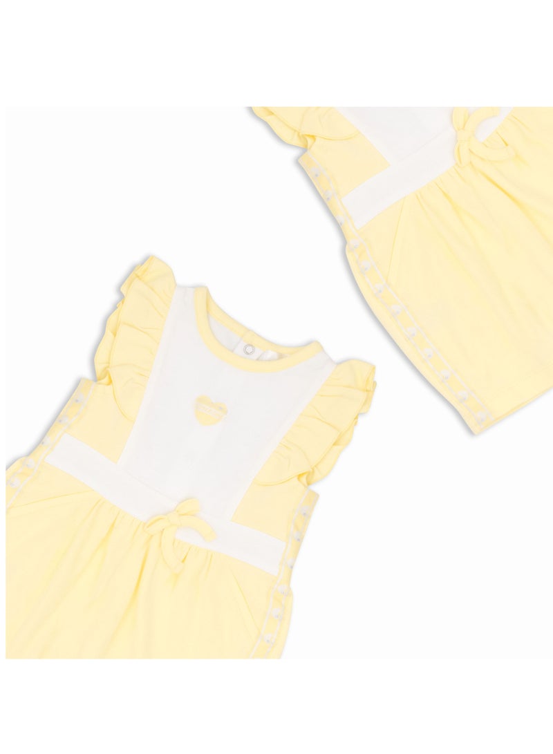 MOON 100% Cotton Ruffle Sleeves Romper6-9M Yellow - Lemon Hearts - Image 3