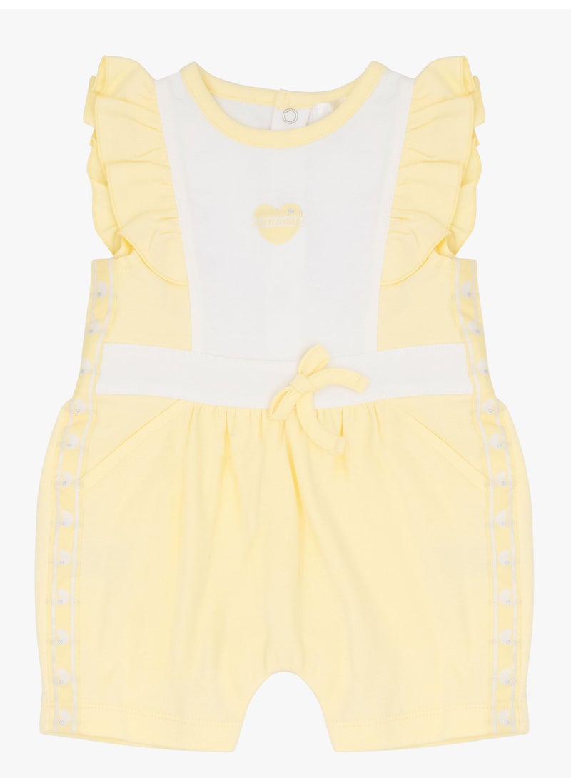 MOON 100% Cotton Ruffle Sleeves Romper6-9M Yellow - Lemon Hearts - Image 1