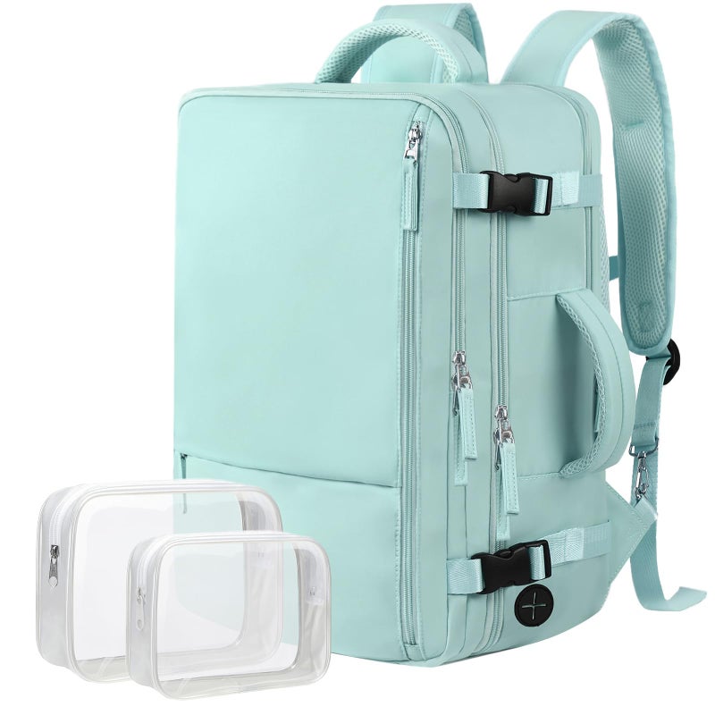 Hanples Large Travel Backpack for Women as Person Item Flight Approved 35L Carry on Backpack 17 Inch Laptop Backpack Waterproof BackpackCasual Bag with 2 Toiletry Bags Mint Green