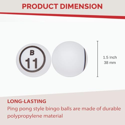 MR CHIPS Professional Bingo Balls 1.5" (38mm), White Single Number, Ping Pong Style Replacement Balls for Manual Bingo Cages & Blower Machines - Image 2