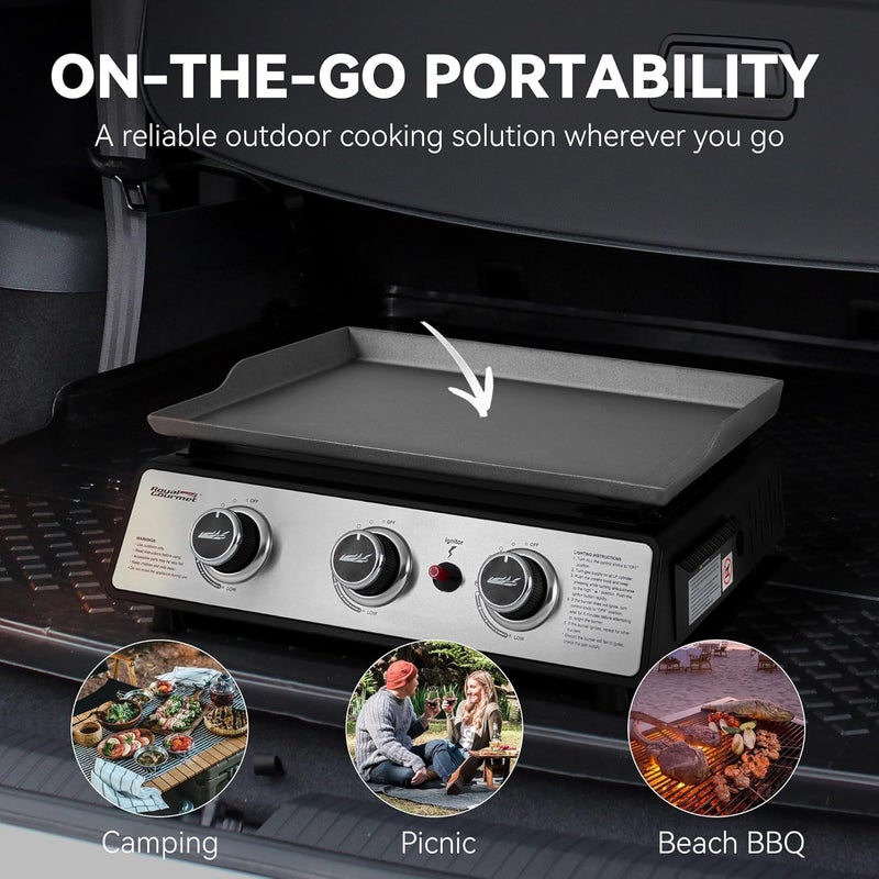 Royal Gourmet Portable 24-Inch 3-Burner Table Top Gas Grill Griddle with Cover - Image 4