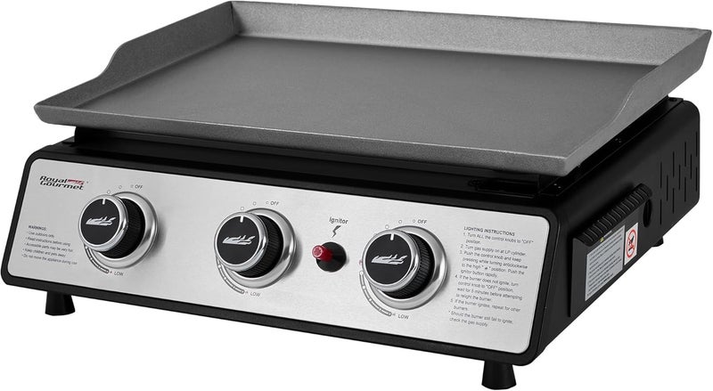 Royal Gourmet Portable 24-Inch 3-Burner Table Top Gas Grill Griddle with Cover - Image 2