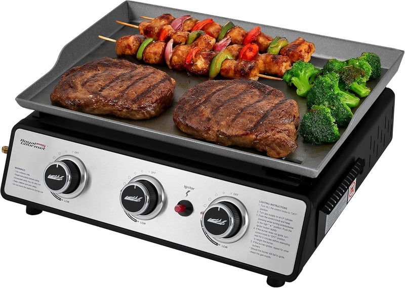 Royal Gourmet Portable 24-Inch 3-Burner Table Top Gas Grill Griddle with Cover - Image 1