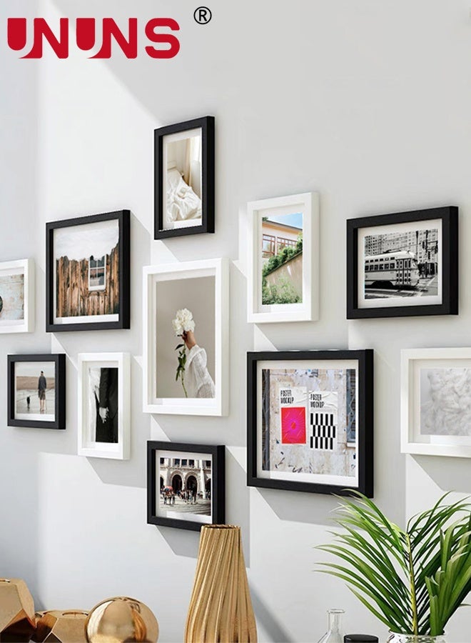 UNUNS 11Pcs Photo Frame Set,Pictures Frames with 11 photos of Paris streets,Photo Frame Wall Hanging Mounting,Gallery Frame Set,Multi Sizes Including 3pcs 10-inch,8pcs 7-inch,Black and White - Image 1