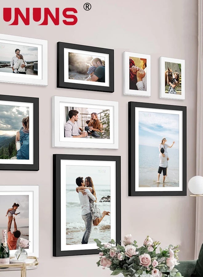 UNUNS 11Pcs Photo Frame Set,Pictures Frames with 11 photos of Paris streets,Photo Frame Wall Hanging Mounting,Gallery Frame Set,Multi Sizes Including 3pcs 10-inch,8pcs 7-inch,Black and White - Image 2