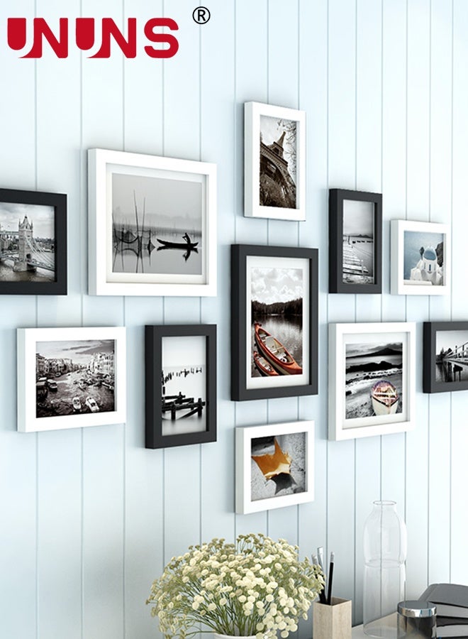 UNUNS 11Pcs Photo Frame Set,Pictures Frames with 11 photos of Paris streets,Photo Frame Wall Hanging Mounting,Gallery Frame Set,Multi Sizes Including 3pcs 10-inch,8pcs 7-inch,Black and White - Image 5
