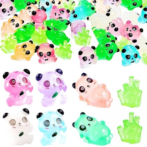 EVDERS 28Pcs Luminous Mini Resin Panda Figurines Cute Miniature Panda Figurines with 6 Bamboos, Glow in The Dark Mini Panda Bamboo Bulk for Cake Toppers Fairy Garden Accessories Aquarium Decor - Image 1
