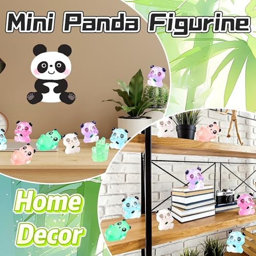 EVDERS 28Pcs Luminous Mini Resin Panda Figurines Cute Miniature Panda Figurines with 6 Bamboos, Glow in The Dark Mini Panda Bamboo Bulk for Cake Toppers Fairy Garden Accessories Aquarium Decor - Image 5