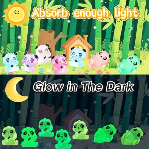 EVDERS 28Pcs Luminous Mini Resin Panda Figurines Cute Miniature Panda Figurines with 6 Bamboos, Glow in The Dark Mini Panda Bamboo Bulk for Cake Toppers Fairy Garden Accessories Aquarium Decor - Image 3