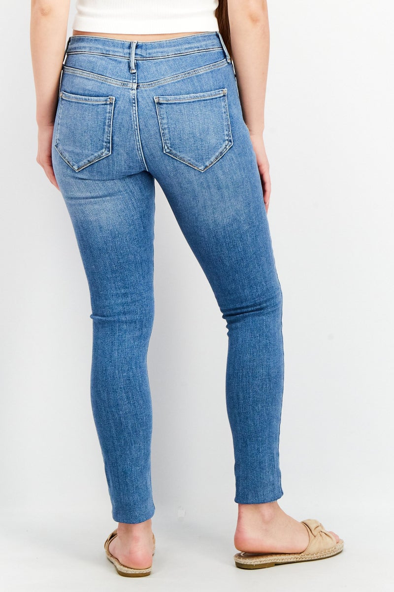 RIVER ISLAND Women Skinny Fit Washed Stretchable Rip Jeans, Light Blue - Image 3