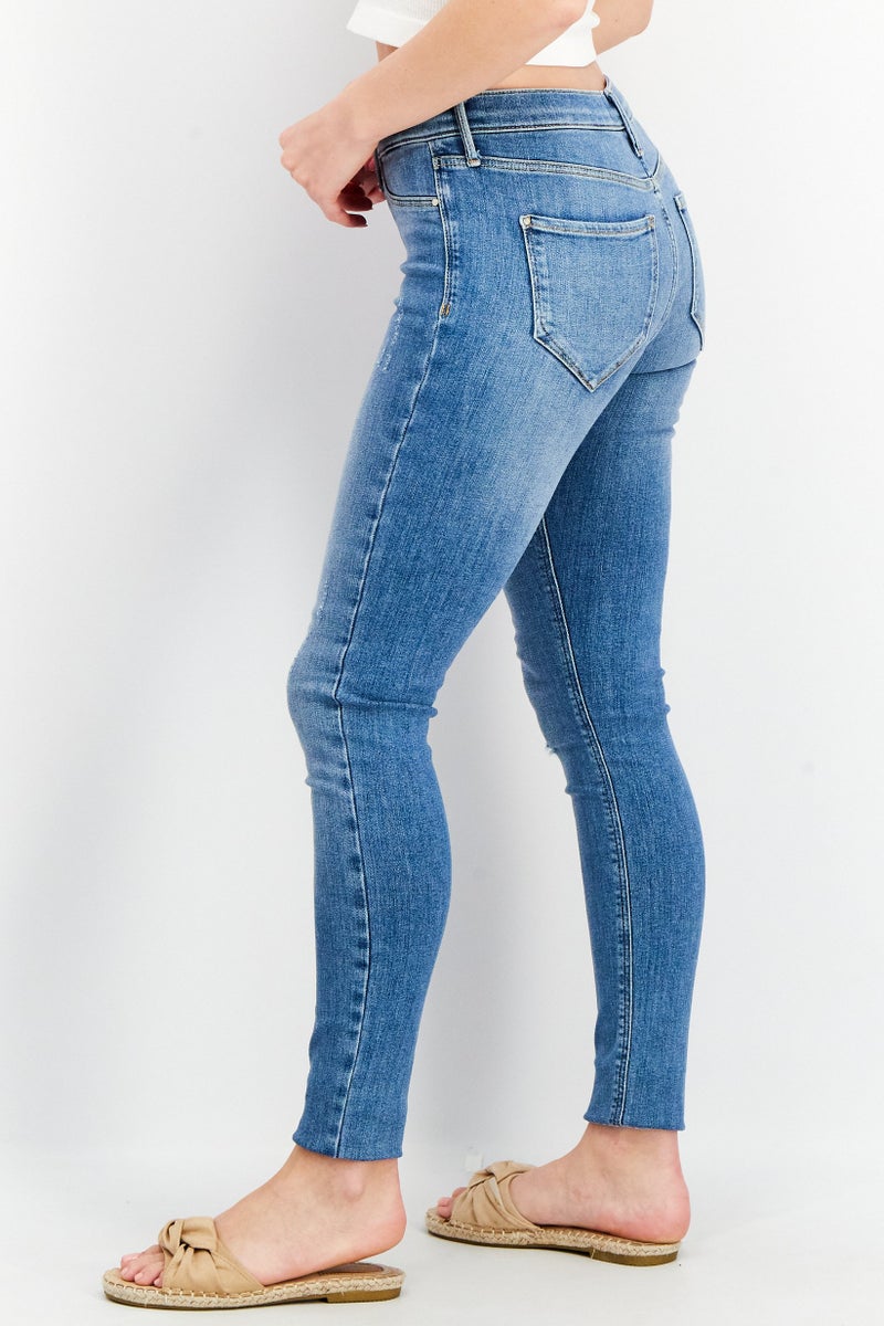 RIVER ISLAND Women Skinny Fit Washed Stretchable Rip Jeans, Light Blue - Image 2