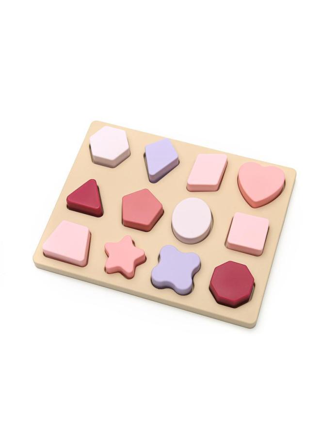 لعبة مطابقة معرفية على شكل مونتيسوري للأطفال، لوحة هندسية متساوية مقسمة يدويًا، أحجية من السيليكون، أدوات تعليمية - اللون: وردي - Image 1
