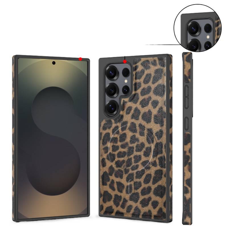 غطاء MagSafe | مقاوم للصدمات لـ Samsung Galaxy S24 Ultra | حماية من السقوط | حامل بطاقات مغناطيسي | Leopard Print - Image 5