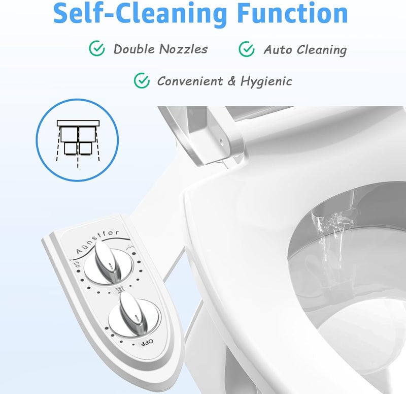 Aünsffer Bidet Toilet Attachment,Non-Electric 3 Wash Modes, Adjustable Water Pressure, Cold Water, White - Image 4
