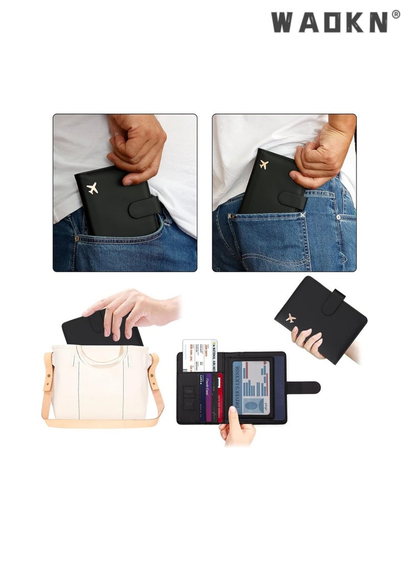WAOKN - RFID Anti Magnetic Travel PU Passport Holder Multifunctional Luggage Tag Travel Storage Bag Waterproof Passport Holder Card Slots, Creative Aircraft Certificate Storage Bag Black - Image 1