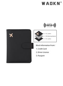 WAOKN RFID Anti Magnetic Travel PU Passport Holder Multifunctional Luggage Tag Travel Storage Bag Waterproof Passport Holder Card Slots, Creative Aircraft Certificate Storage Bag Black  - Image 3