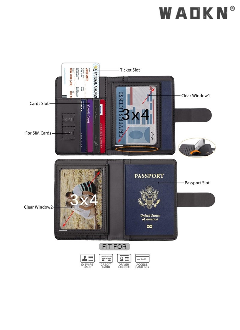 WAOKN - RFID Anti Magnetic Travel PU Passport Holder Multifunctional Luggage Tag Travel Storage Bag Waterproof Passport Holder Card Slots, Creative Aircraft Certificate Storage Bag Black - Image 1