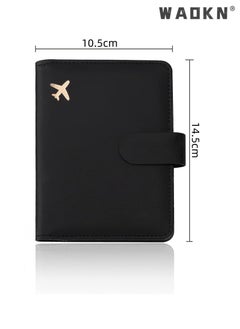 WAOKN RFID Anti Magnetic Travel PU Passport Holder Multifunctional Luggage Tag Travel Storage Bag Waterproof Passport Holder Card Slots, Creative Aircraft Certificate Storage Bag Black  - Image 5