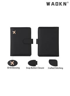 WAOKN RFID Anti Magnetic Travel PU Passport Holder Multifunctional Luggage Tag Travel Storage Bag Waterproof Passport Holder Card Slots, Creative Aircraft Certificate Storage Bag Black  - Image 2