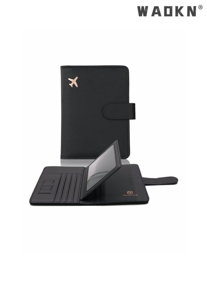 WAOKN - RFID Anti Magnetic Travel PU Passport Holder Multifunctional Luggage Tag Travel Storage Bag Waterproof Passport Holder Card Slots, Creative Aircraft Certificate Storage Bag Black - Image 1