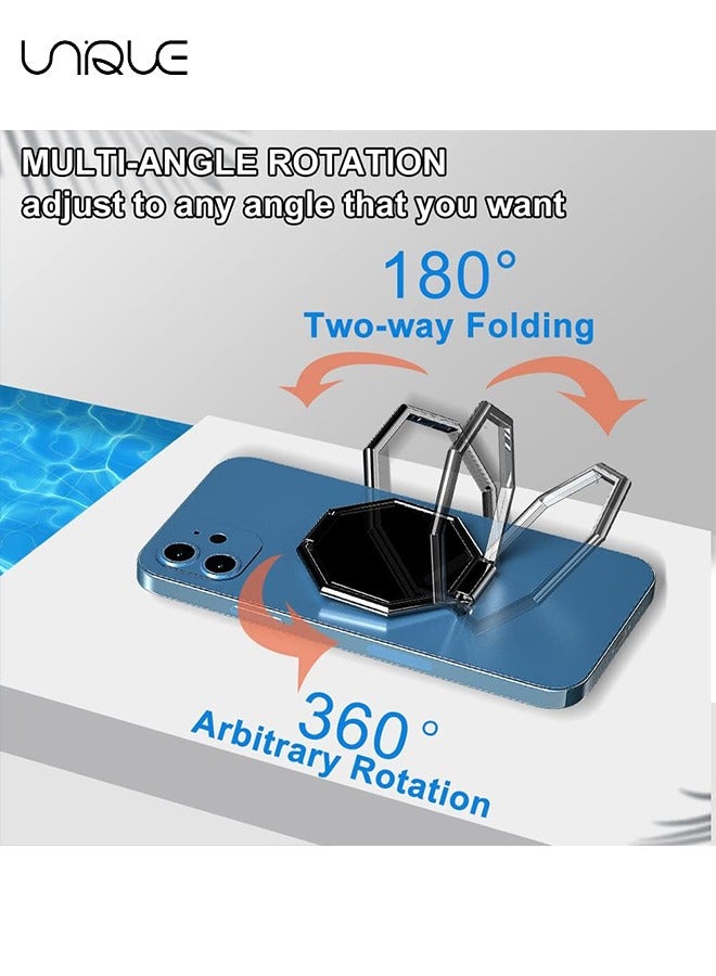 Unique Cell Phone Ring Holder Finger Kickstand, 360° Rotation Cellphone Back Grip, Foldable Metal Ultra-Thin Phone Stand for iPhone iPad Smartphones (with Universal Magnetic Car Mount) (Black) - Image 3