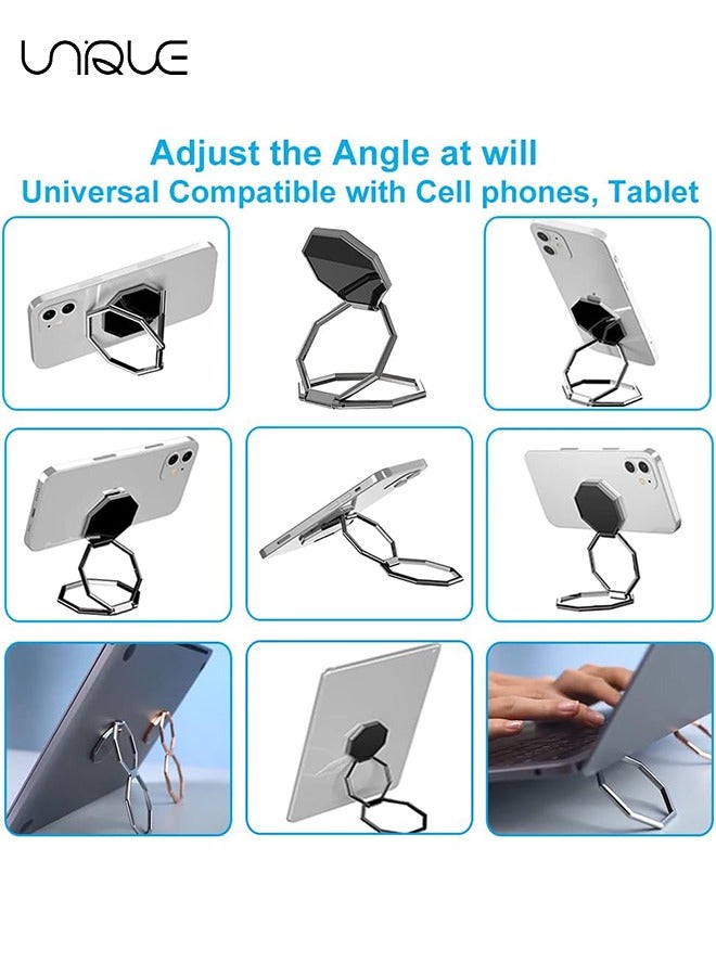 Unique Cell Phone Ring Holder Finger Kickstand, 360° Rotation Cellphone Back Grip, Foldable Metal Ultra-Thin Phone Stand for iPhone iPad Smartphones (with Universal Magnetic Car Mount) (Black) - Image 4