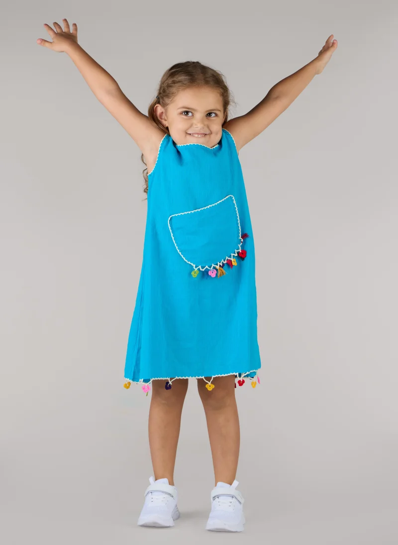 جاست نيتشر فستان أطفال للفتيات مع جيوب باللون الفيروزي