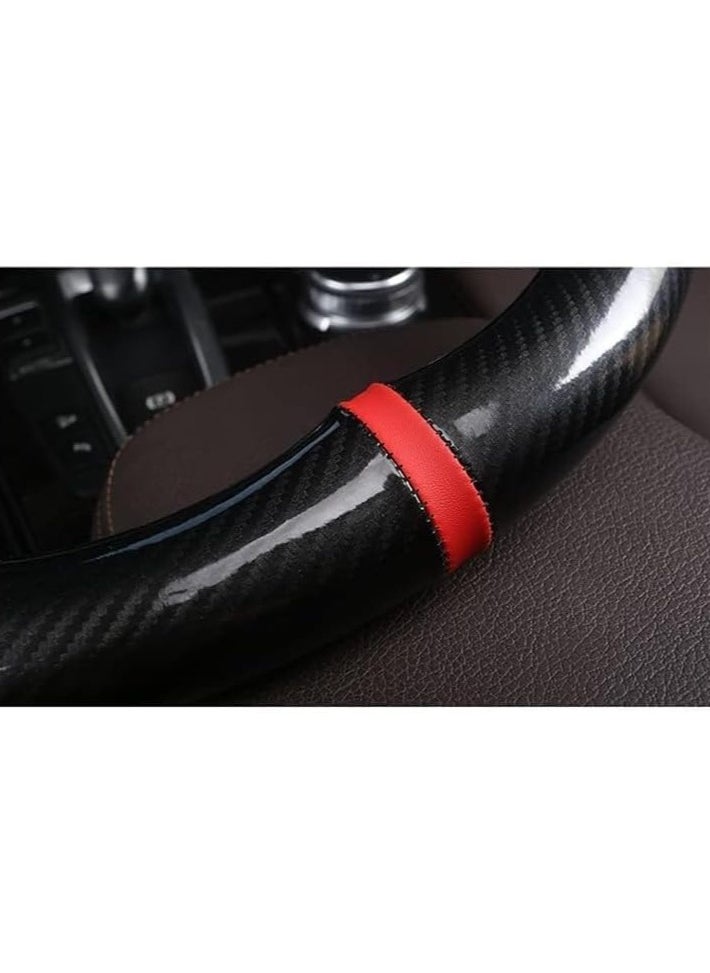 Generic ACTIVE O-Shape Black Carbon Fiber x Leather Steering Wheel Cover ( Red Line )  - Image 2