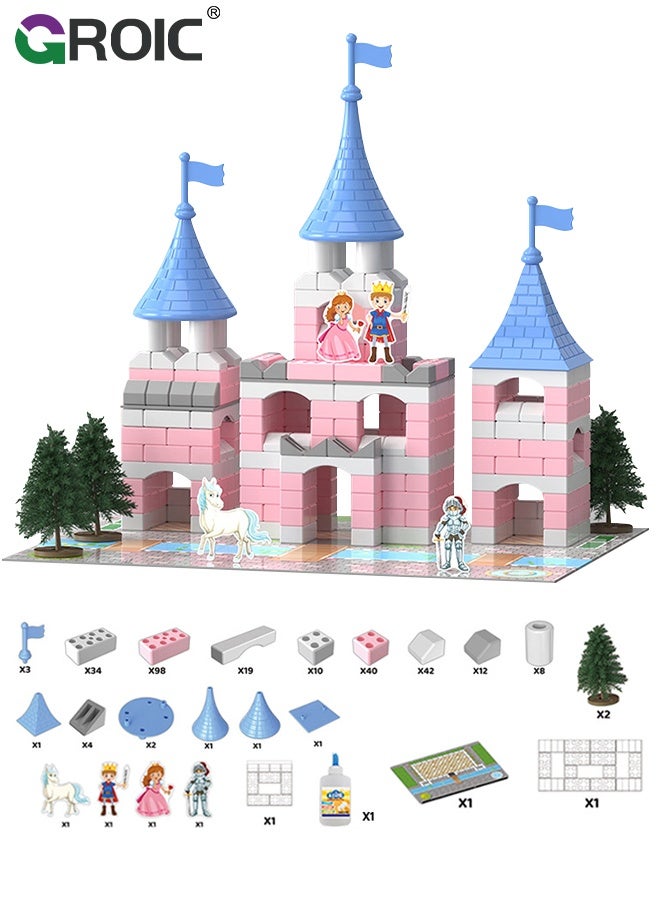 GROIC House Building Set for Kids, 286 Pcs Bricklayer DIY Princess Castle Building Toys, STEM Building House Toy for Toddlers, Construction House Kit Creative Building Playset House Model - Image 1