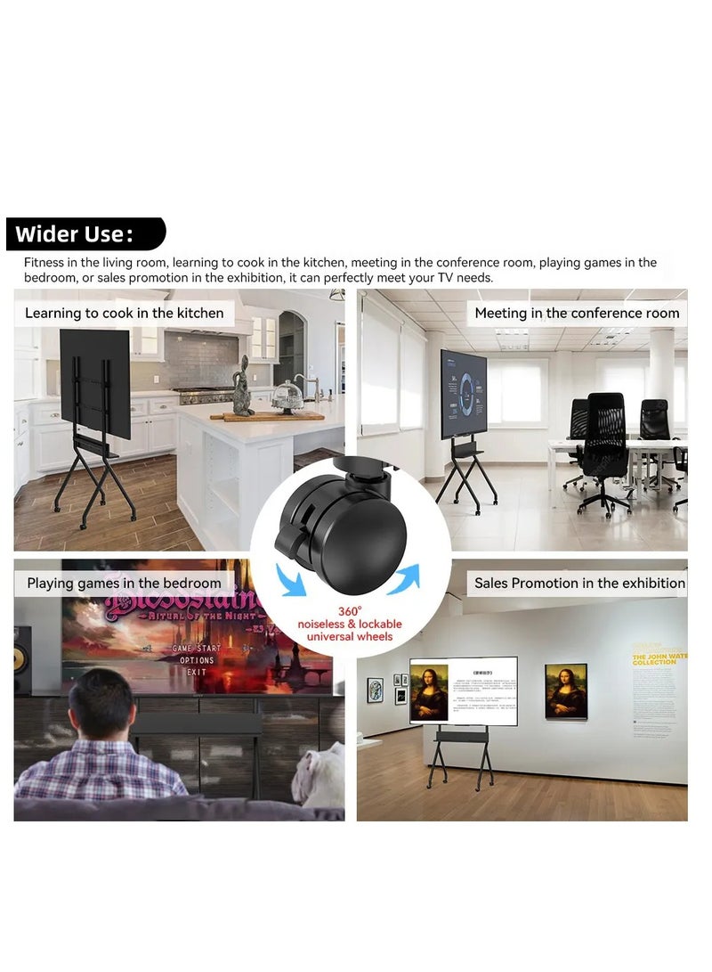 هامود حامل تلفزيون الحديثة مع رف قابل للتعديل لشاشة LCD منحنية مسطحة مقاس 55-86 بوصة للأماكن الخارجية والداخلية بسعة تحميل 40 كجم / 88 رطلاً - Image 3