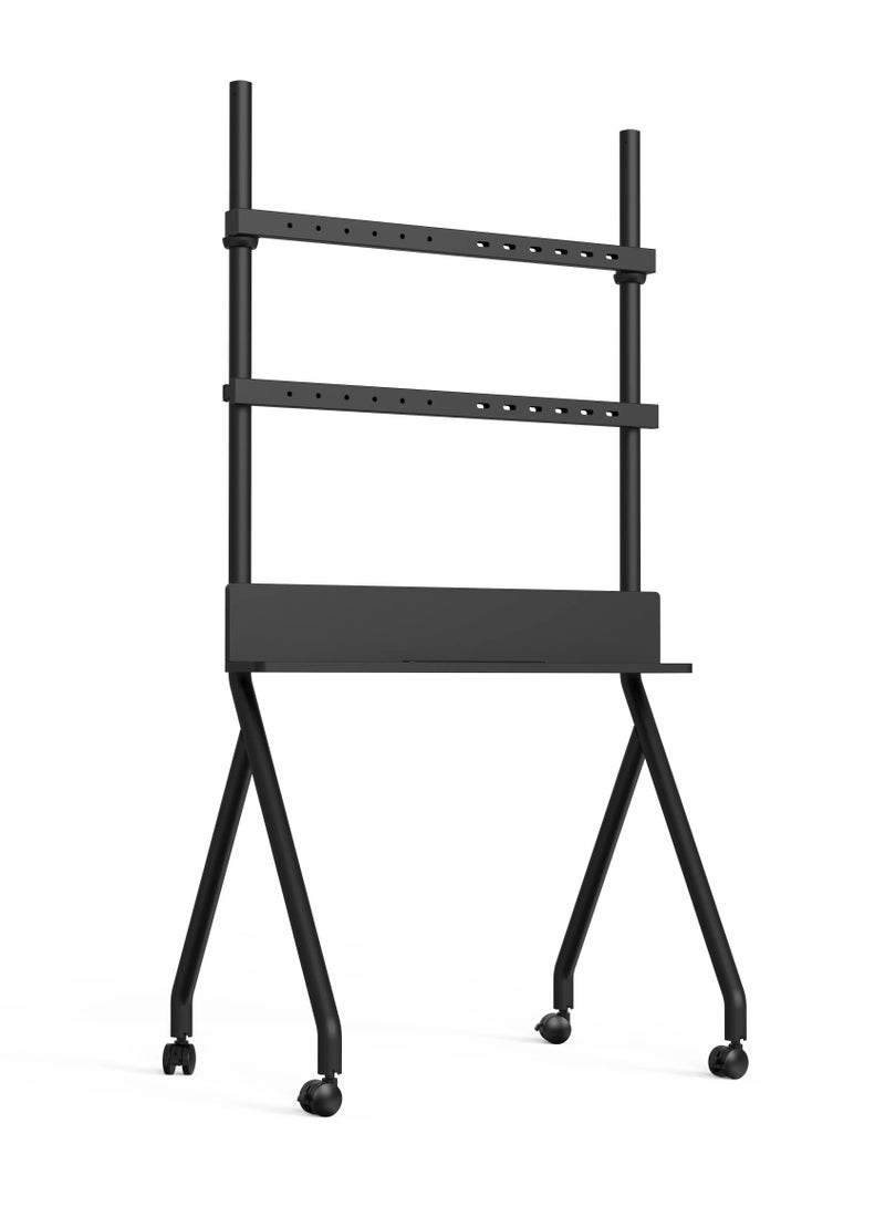 هامود حامل تلفزيون الحديثة مع رف قابل للتعديل لشاشة LCD منحنية مسطحة مقاس 55-86 بوصة للأماكن الخارجية والداخلية بسعة تحميل 40 كجم / 88 رطلاً - Image 1