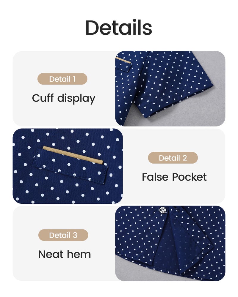YALLET Boys Button Down Shirts Short Sleeve Wedding Outfits Polka Dot Print Summer Casual Clothes with Bow Tie (Navy Blue, 6-7 Years) - Image 5