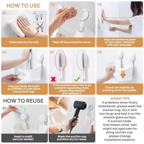 LEVERLOC Shower Caddy Suction Cup 2 Pack, Shower Organizer Removable Bathroom Shelf, Storage Suction Powerful Max Hold 22lbs Bathroom Caddy Waterproof Holder, White - Image 5