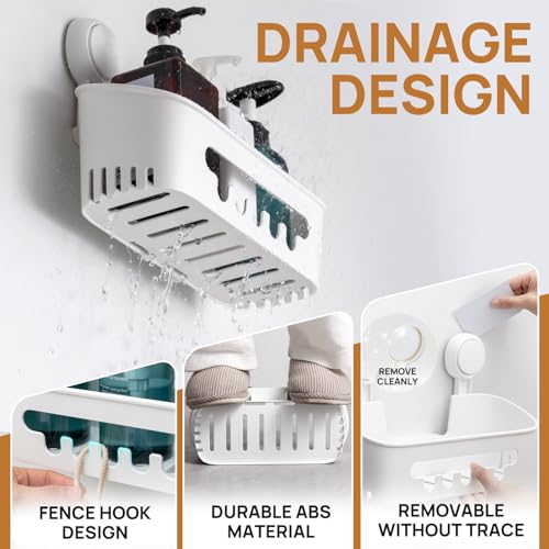 LEVERLOC Shower Caddy Suction Cup 2 Pack, Shower Organizer Removable Bathroom Shelf, Storage Suction Powerful Max Hold 22lbs Bathroom Caddy Waterproof Holder, White - Image 4