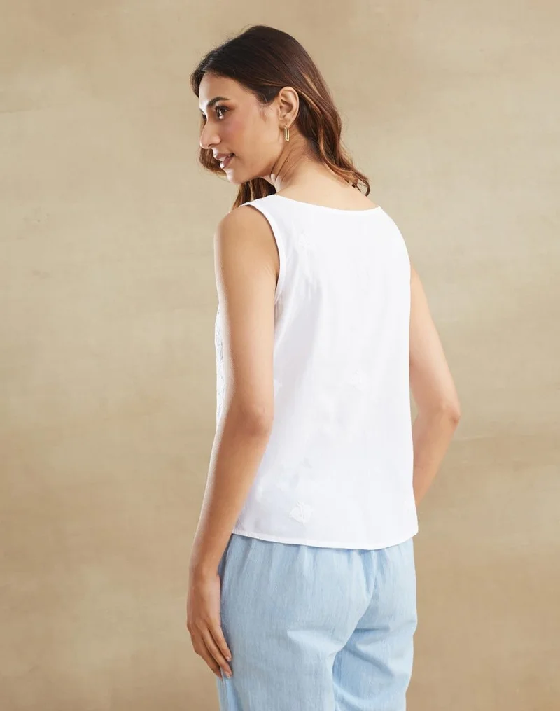 Fabindia  White Cotton Chikankari Top for Women | Best Price UAE