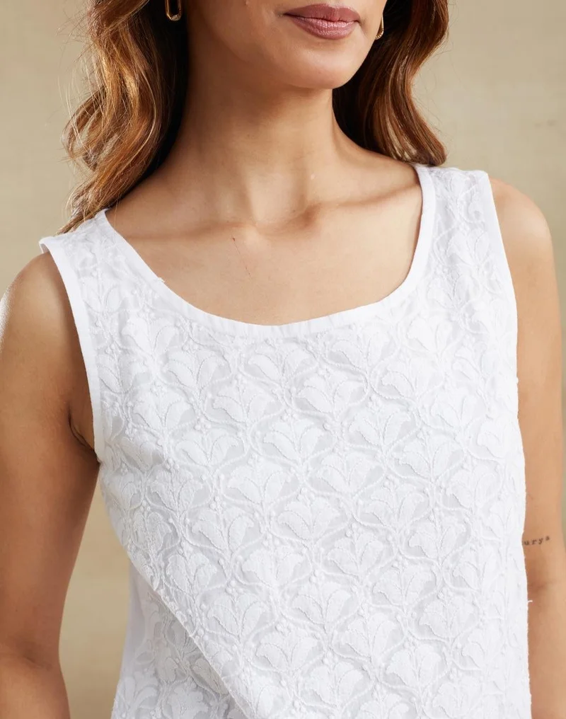 Fabindia  White Cotton Chikankari Top for Women | Best Price UAE