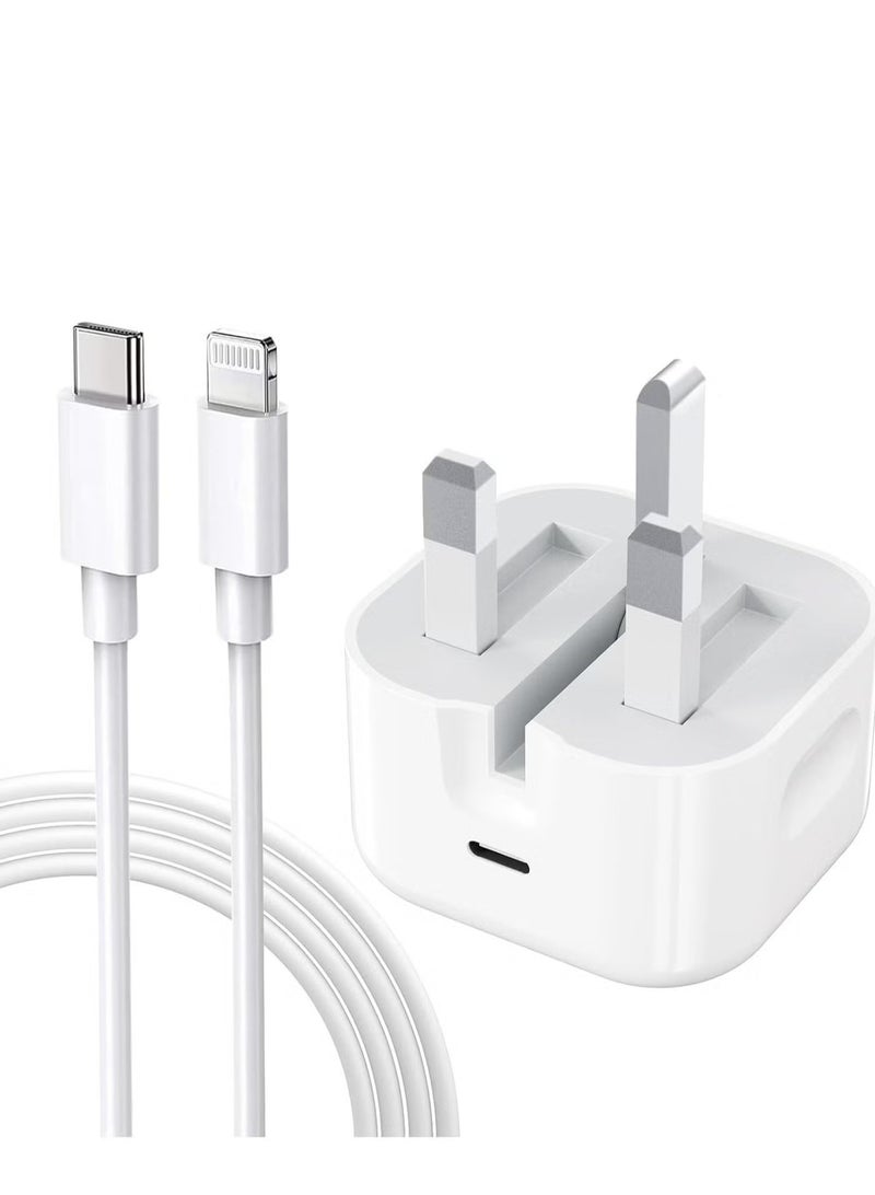 CIVORA Fast Charger for iPhone 14 13 12 Pro Max, 20W USB-C Power Adapter with 1m Lightning Cable, UK Plug Rapid Charging Block for iPhone and iPad - White - Image 2