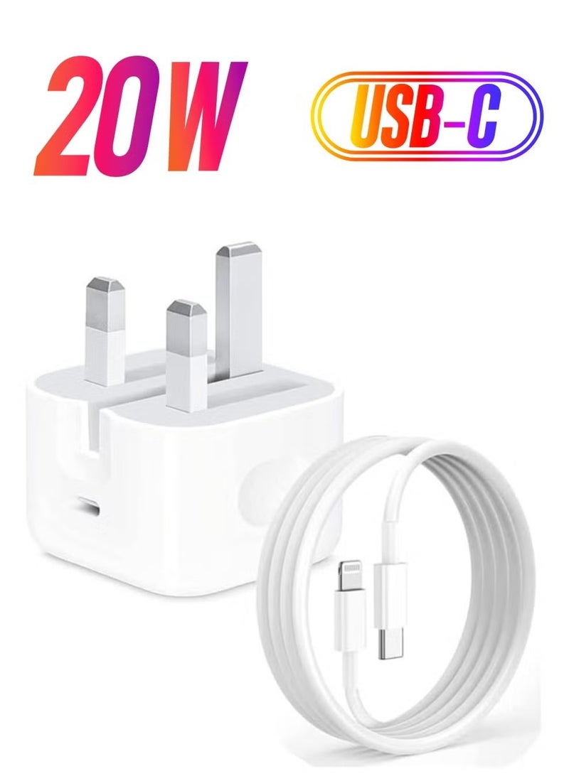 CIVORA Fast Charger for iPhone 14 13 12 Pro Max, 20W USB-C Power Adapter with 1m Lightning Cable, UK Plug Rapid Charging Block for iPhone and iPad - White - Image 5