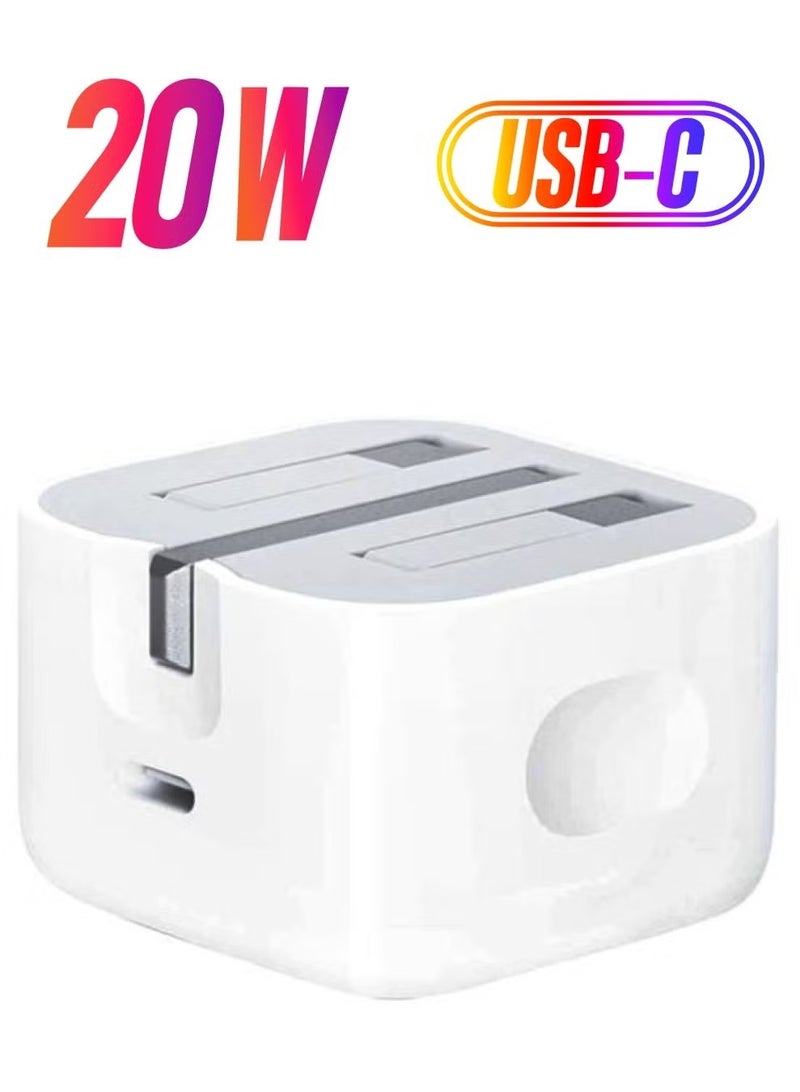 CIVORA Fast Charger for iPhone 14 13 12 Pro Max, 20W USB-C Power Adapter with 1m Lightning Cable, UK Plug Rapid Charging Block for iPhone and iPad - White - Image 4