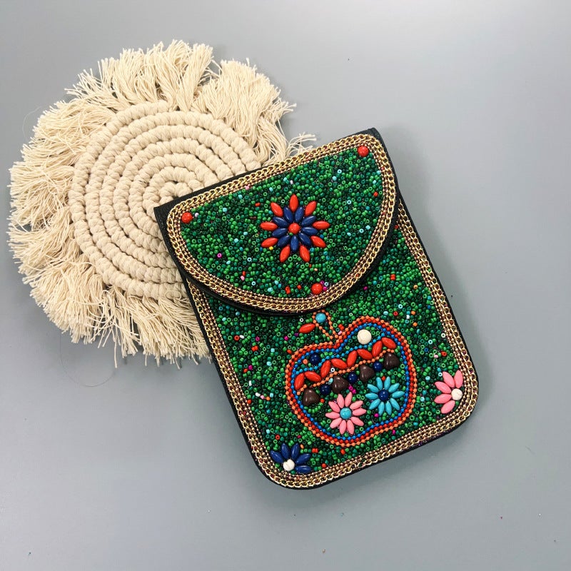 Bohemian Women'S Mobile Phone Bag Xinjiang Inner Mongolia Yunnan Tourist Souvenirs Retro Heavy Industry Rice Bead Shoulder Bag - Image 5