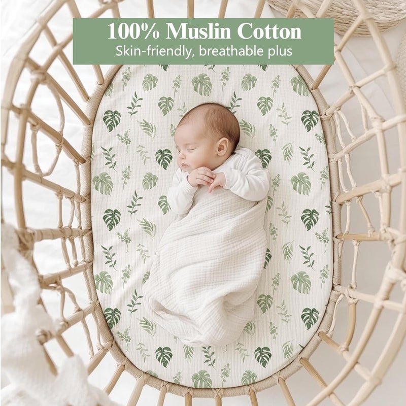Coreeky 3 Pack Muslin Changing Pad Covers for Girl Boy 100 Soft Cotton Changing Table Cover Breathable Baby Nursery Diaper Chang Pad Sheets Leaf - Image 5