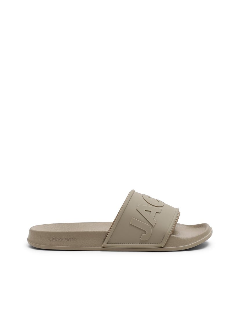 Jack & Jones Beige Cursive Logo Print Pool Sliders - Image 3