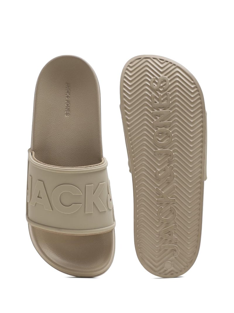 Jack & Jones Beige Cursive Logo Print Pool Sliders - Image 5