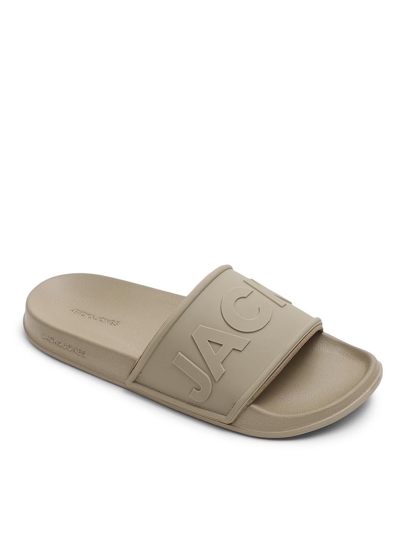Jack & Jones Beige Cursive Logo Print Pool Sliders - Image 4