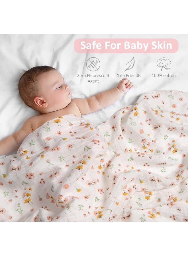 Softan Muslin Swaddle Blankets for Baby Girls & Boys Gift, Large 47X47 inches Receiving Blankets for Newborn, Infant Swaddle Wrap Blanket Set Soft Silky & Breathable, 4 Pack Green Floral - Image 2
