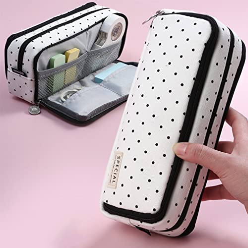 iSuperb Large Pencil Case Big Capacity Pencil Pouch 3 Compartments Pen Bag Canvas Marker Pen Bag for Teen Boys Girls School Students (Black Polka Dot) - Image 2