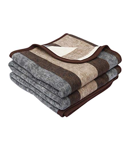 Alpaca Warehouse Alpaca Warehouse 100 Natural Alpaca and Sheep Wool Blanket King Size Thick Heavyweight Comfortably Warm  Great for Outdoor Use  Striped Design BeigeBrownGray King 